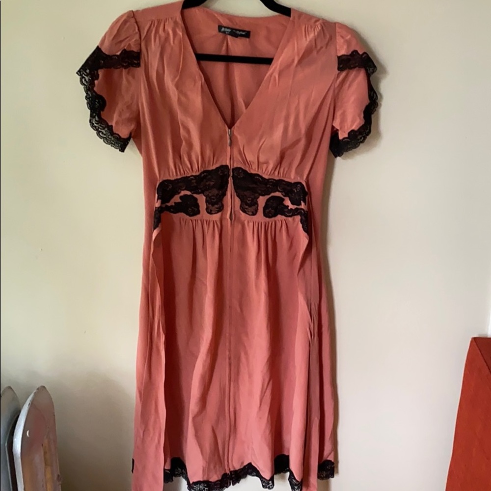 Vintage Betsy Johnson coral silk and lace dress